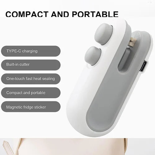2-in-1 Mini Bag Sealer & Cutter | Rechargeable Food Storage Sealer for Snacks, Chips & Plastic Bags