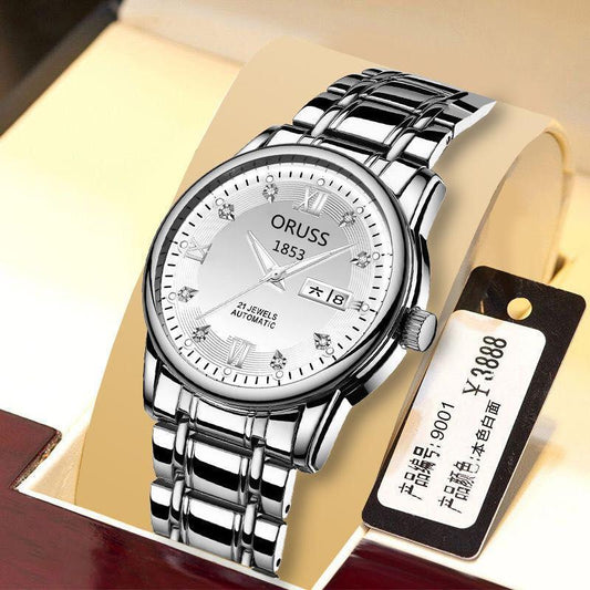 Men's Waterproof Quartz Watch with Night Light – Steel Strap