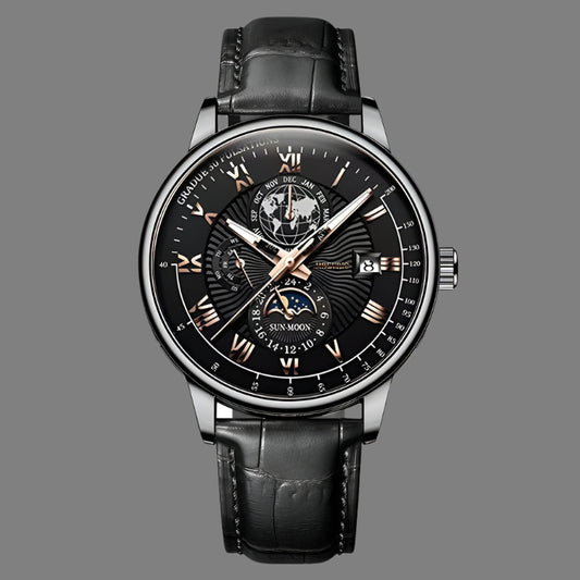 Men's Star & Moon Three-Eyes Calendar Watch – Leather Strap