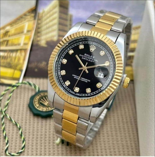 Men's Golden Analogue Watch – Textured Strap, 41mm Dial