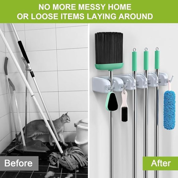 Mop and Broom Holder Wall Mount | Tool Organizer for Home, Garden, Garage & Storage (Random Color)